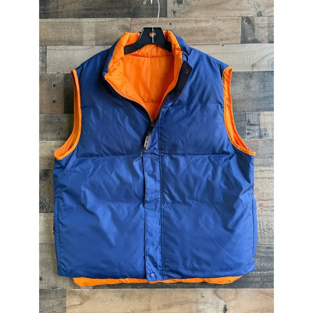 L.L. Bean Men's Goose Down Insulated Puffer Vest – Blue / Orange – Size Large